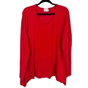 Chalet Red Long Sleeve Scoop Neck High Low Side Slit Top XL
